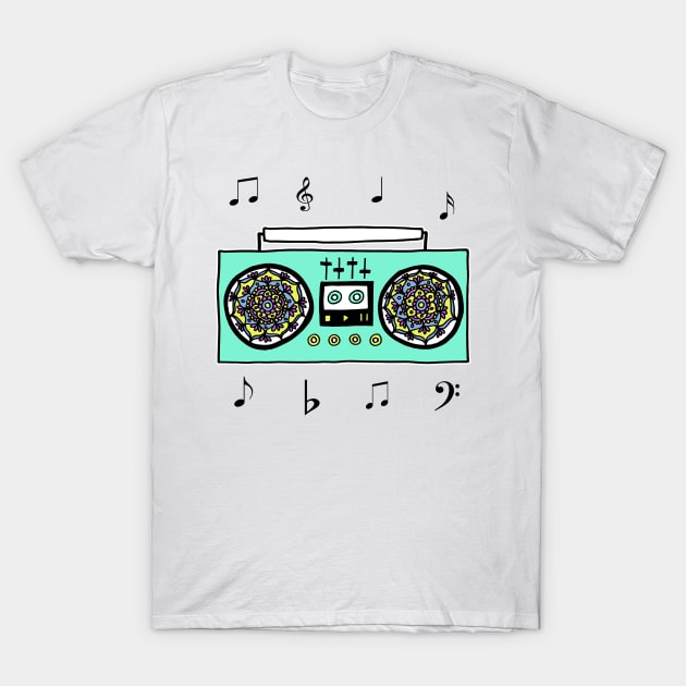 90s Boombox Radio Mandala T-Shirt by julieerindesigns